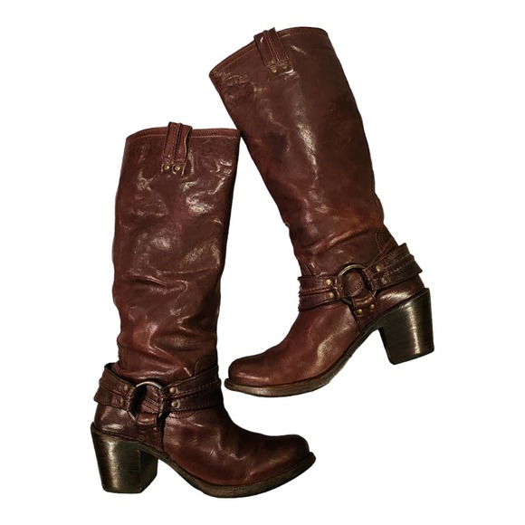 FRYE Carmen Harness Dark Brown leather tall boots. SIZE 7.5B - Picture 7 of 14